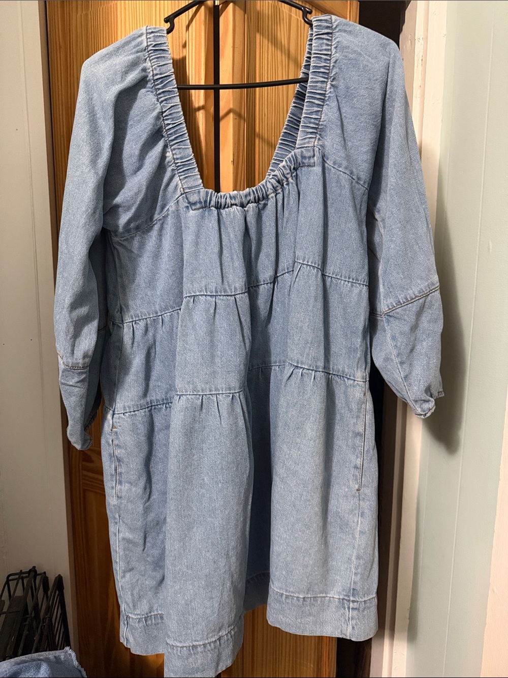 Free People 100% Cotton Blue Lou Jean Babydoll Dress Pockets Balloon Sleeve Sm